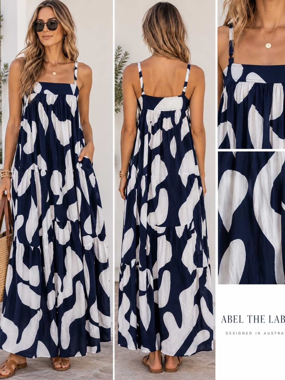 NWT Anthropologie Abel The Label Dark Navy & White Printed Maxi Dress